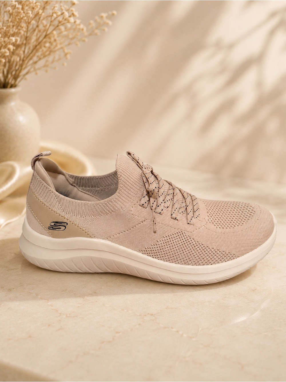 Skechers Women's Beige Knit Lace-Up Slip-On Sneaker NWOT - Picture 3 of 8